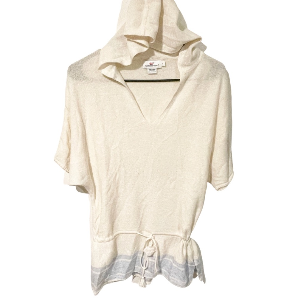 Vineyard Vines Size Small Hooded Short Sleeve Sweater Cashmere Linen Ivory